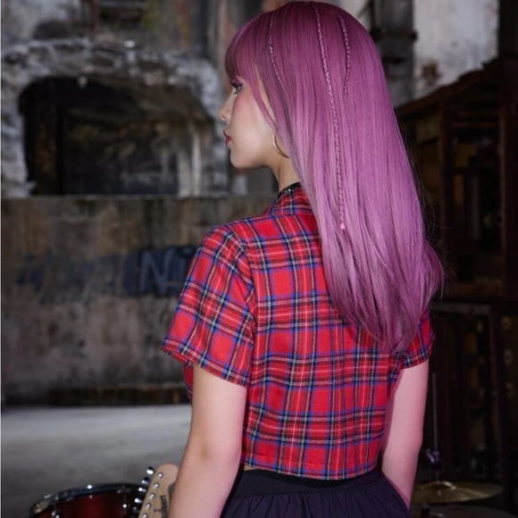 Plaid Zip-up Blouse - Picture 2 of 6